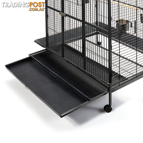 Large 183cm Bird Cage Canary Heavy Duty Parrot Budgie Pet Aviary Open Roof Black