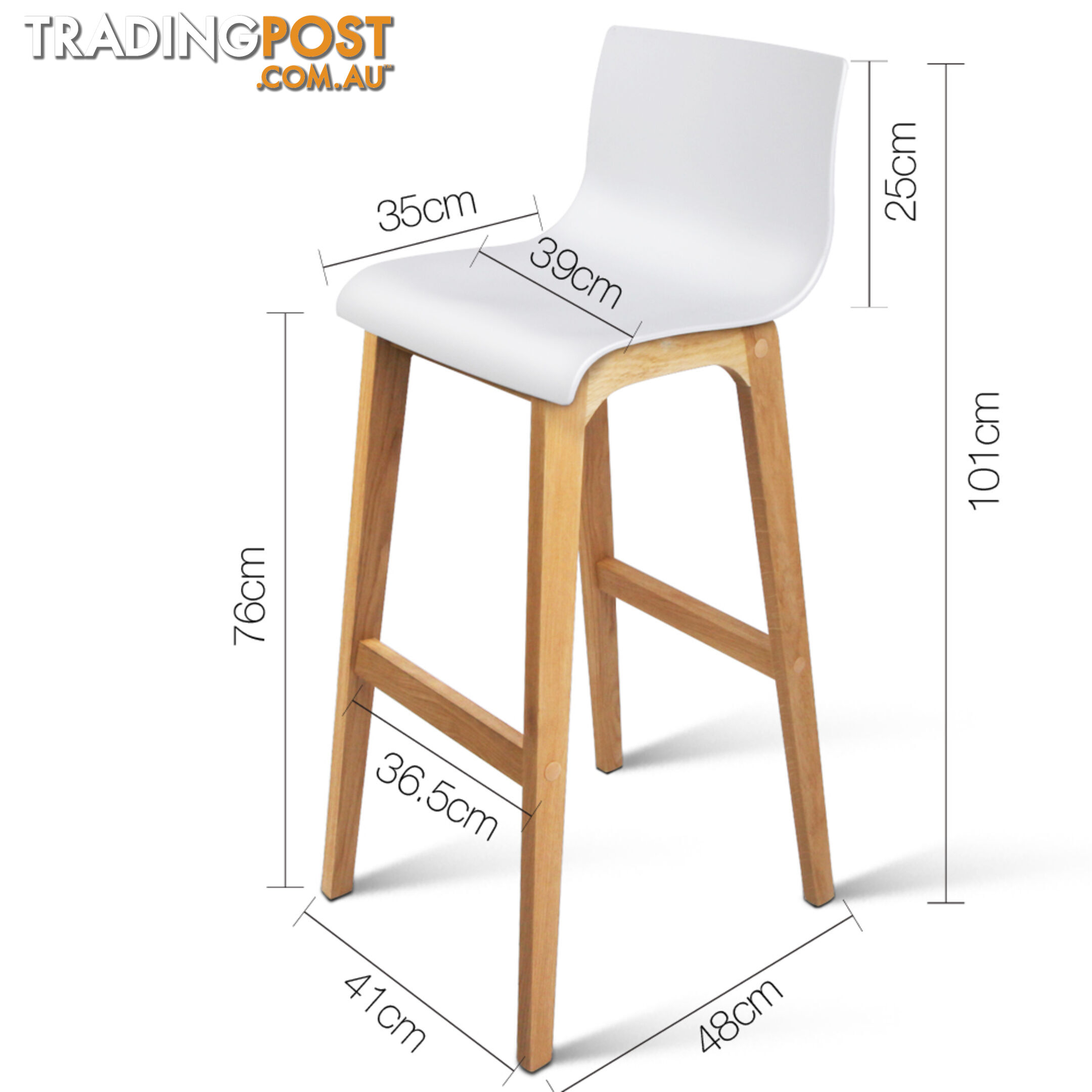 2 x High Seat Back Barstools Island Chair White