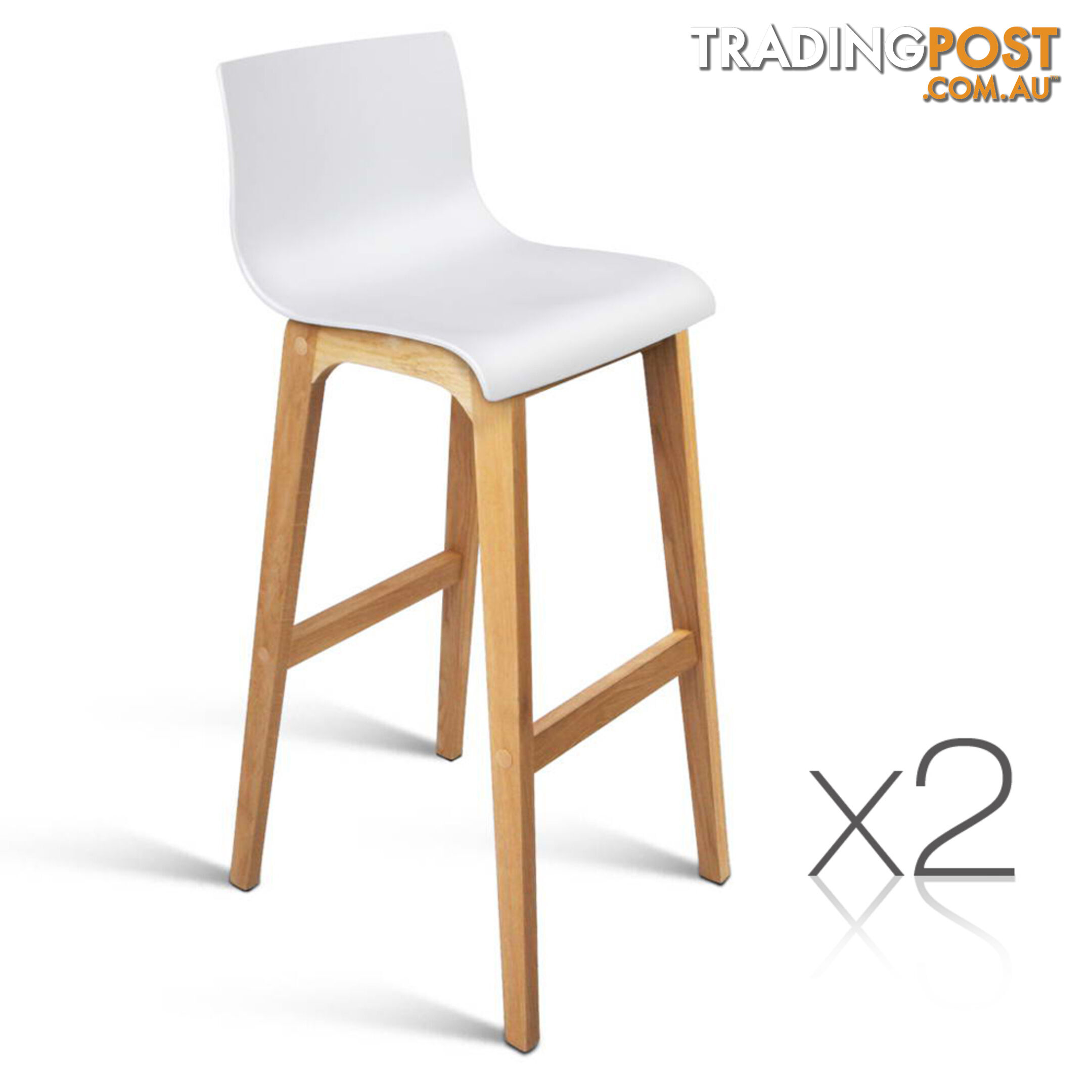 2 x High Seat Back Barstools Island Chair White