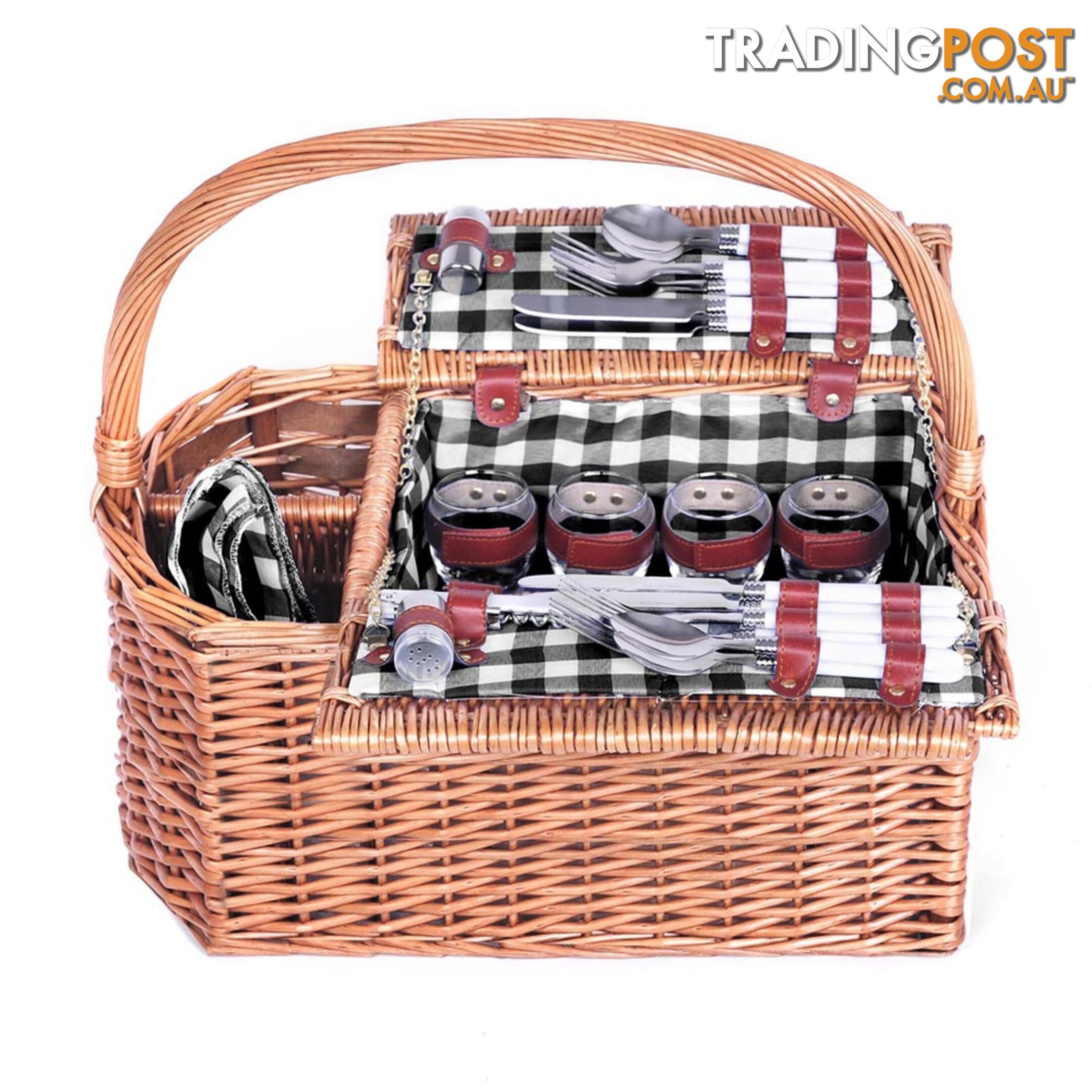 4 Person Picnic Basket Set with Blanket Black