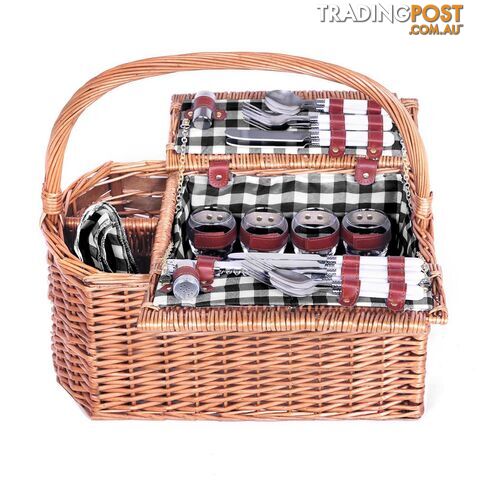 4 Person Picnic Basket Set with Blanket Black