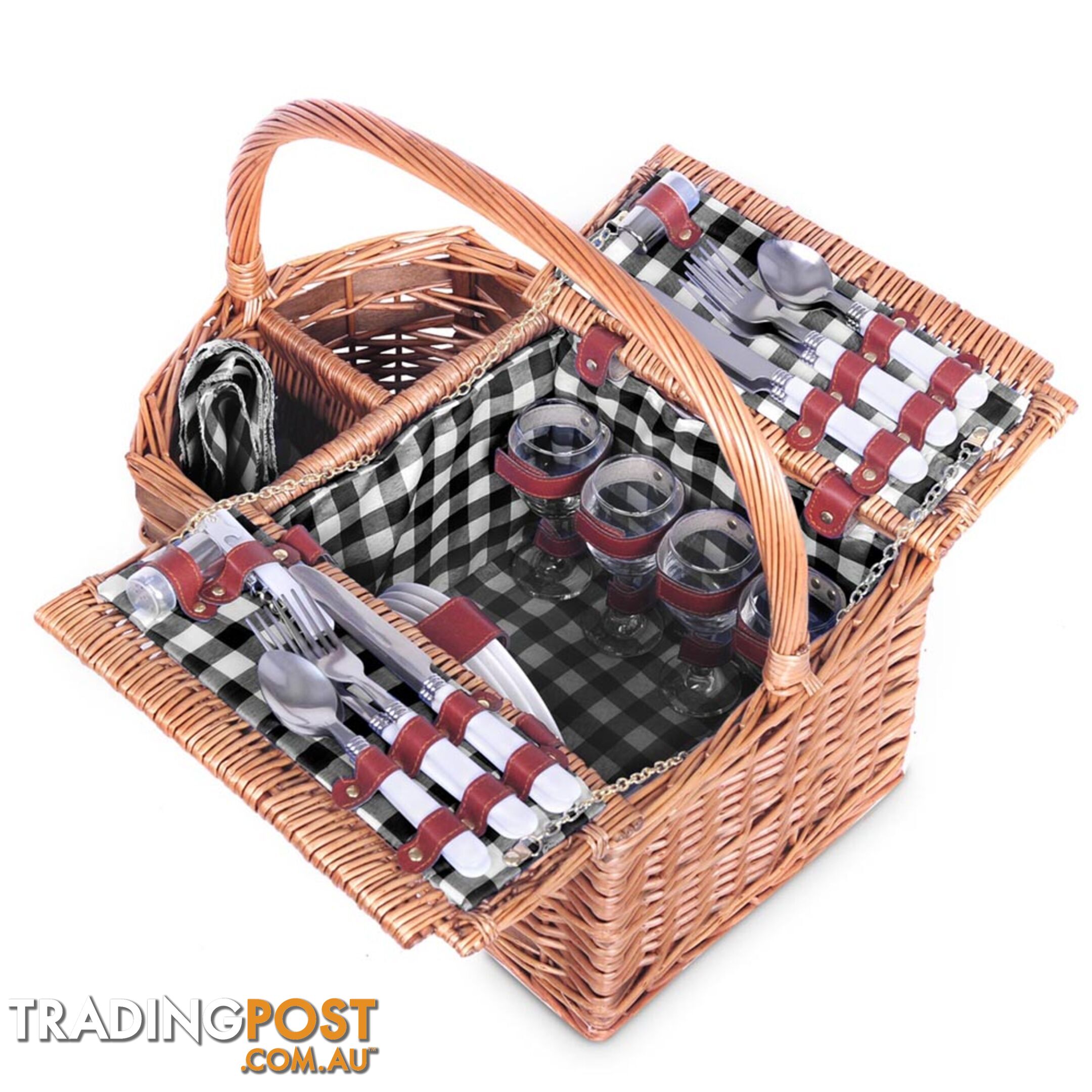 4 Person Picnic Basket Set with Blanket Black