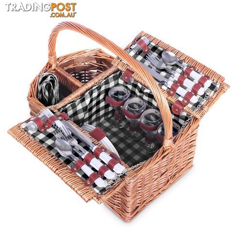 4 Person Picnic Basket Set with Blanket Black