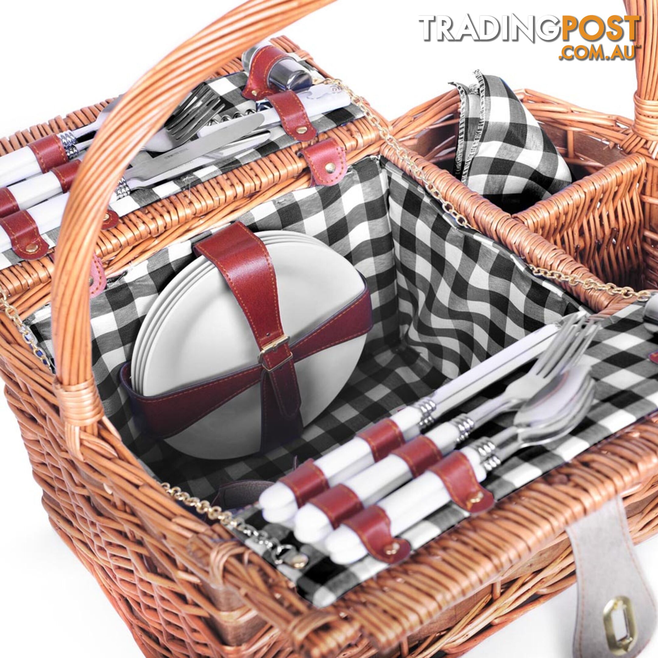 4 Person Picnic Basket Set with Blanket Black