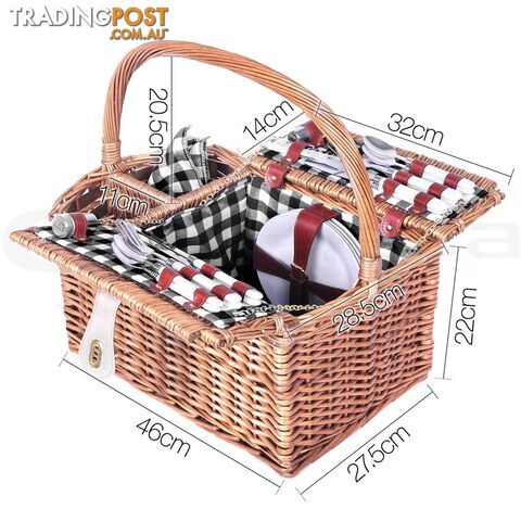 4 Person Picnic Basket Set with Blanket Black