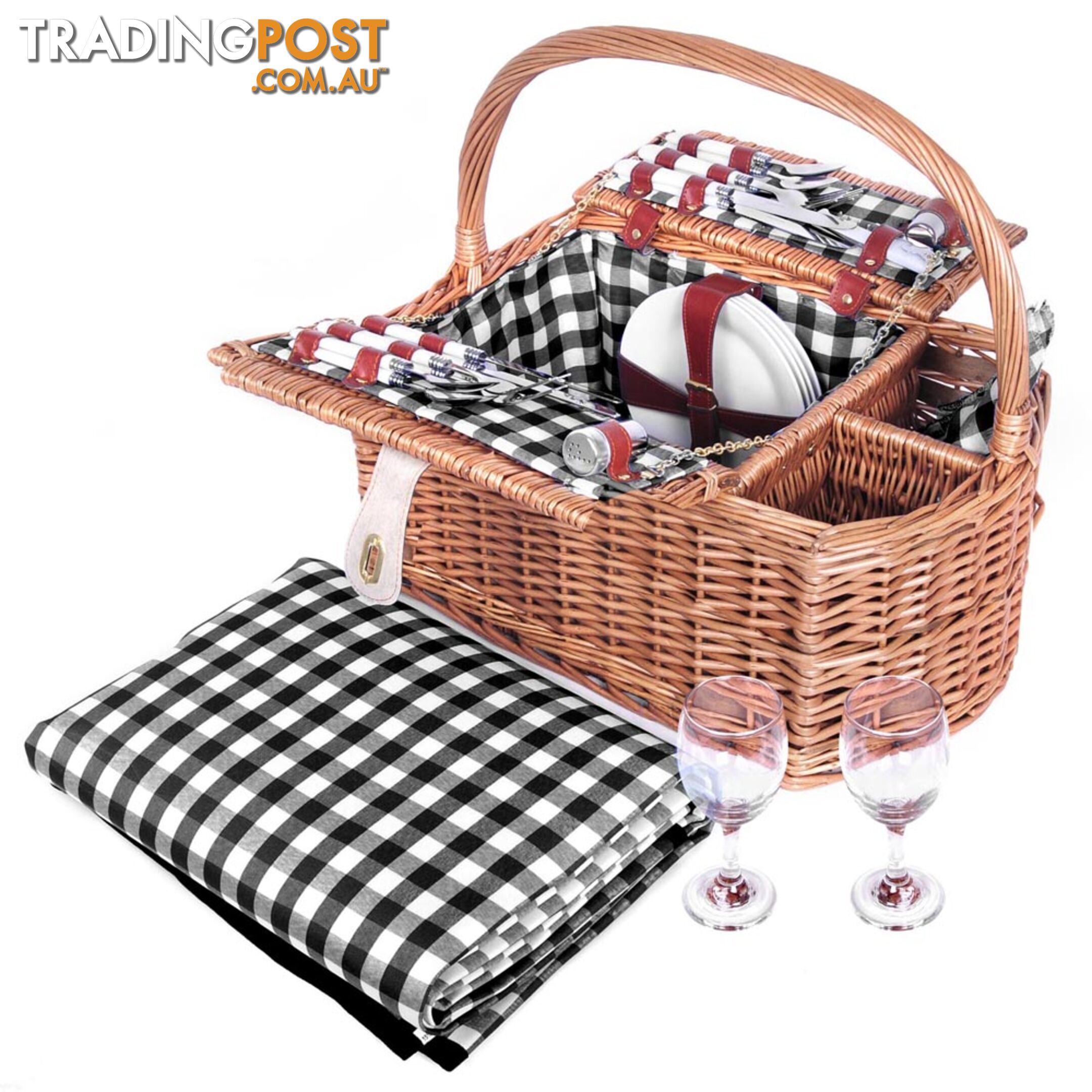 4 Person Picnic Basket Set with Blanket Black