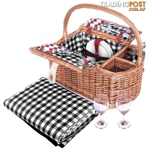 4 Person Picnic Basket Set with Blanket Black