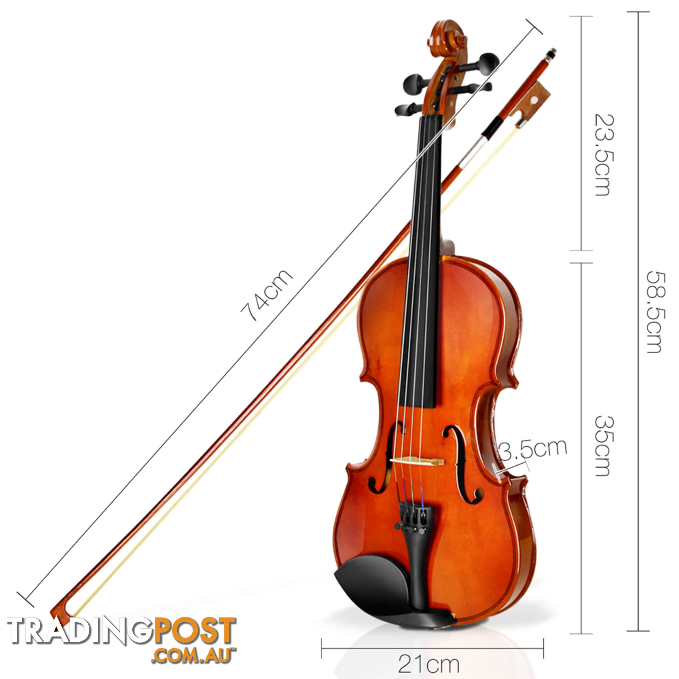 Full Size 4/4 Natural Wooden Beginner Violin Set Brown