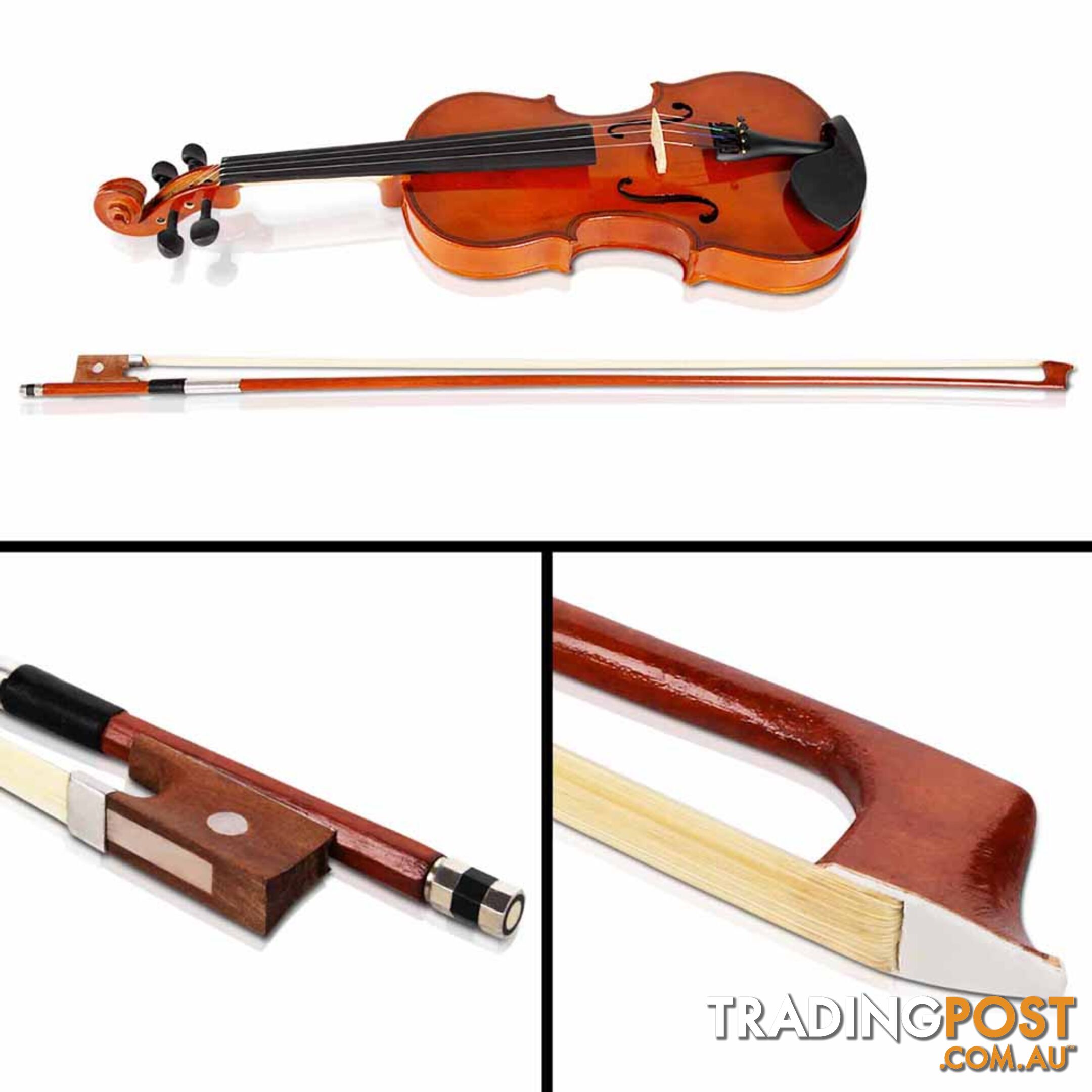 Full Size 4/4 Natural Wooden Beginner Violin Set Brown