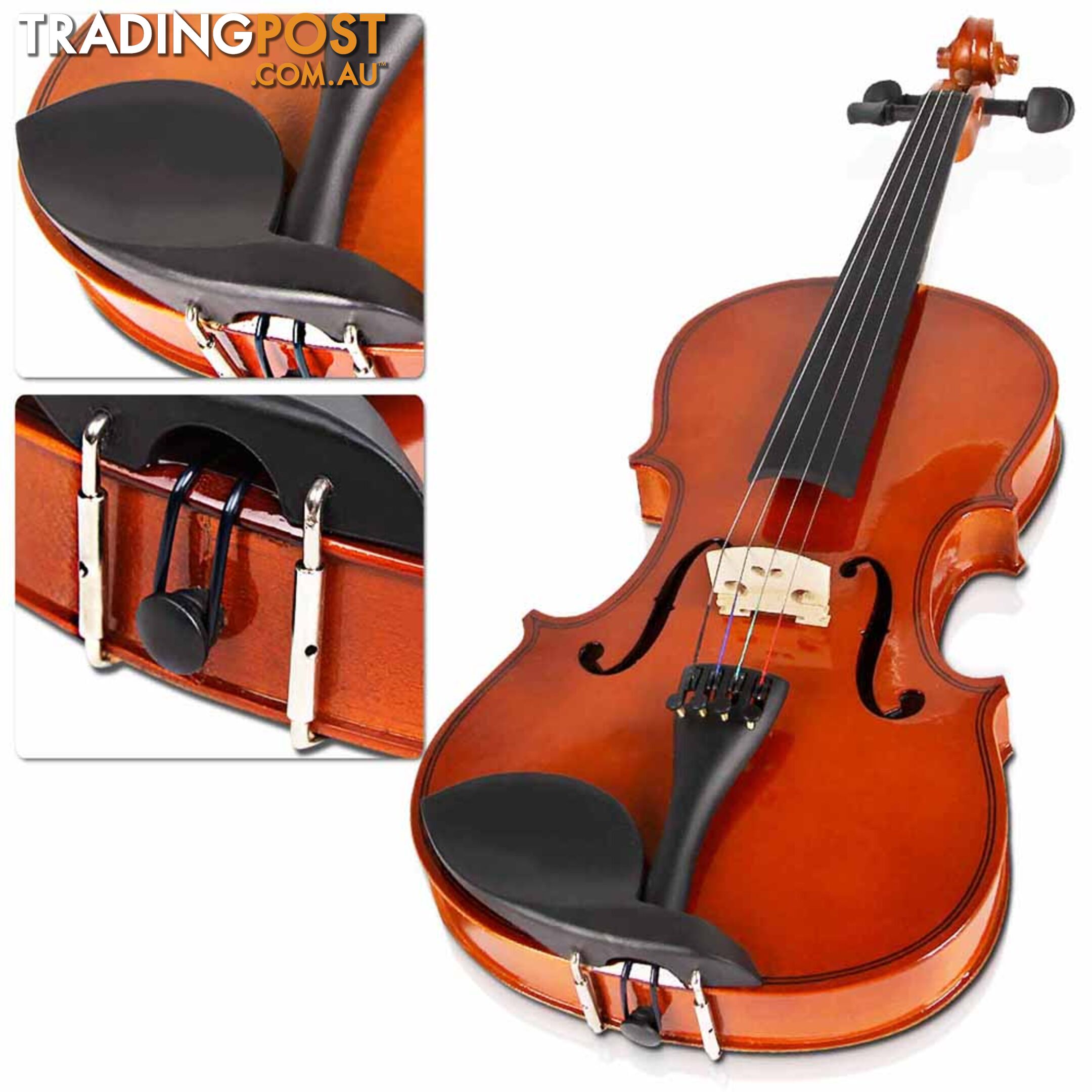 Full Size 4/4 Natural Wooden Beginner Violin Set Brown