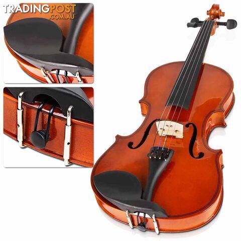 Full Size 4/4 Natural Wooden Beginner Violin Set Brown