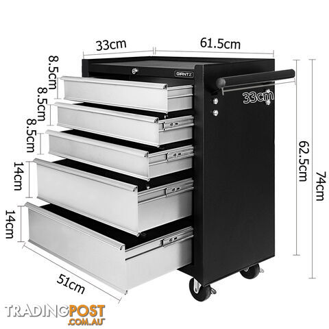 5 Drawers Toolbox Chest Cabinet Tool Box Roller Trolley Black Grey - photo 2 of 8