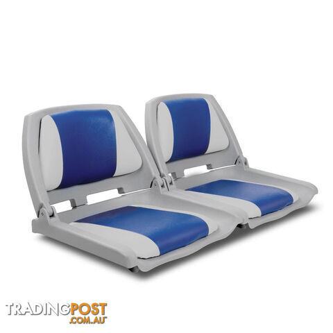 2 x Folding Marine Boat Seats Swivels All Weather Grade Vinyl Grey Blue