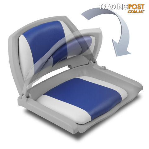 2 x Folding Marine Boat Seats Swivels All Weather Grade Vinyl Grey Blue