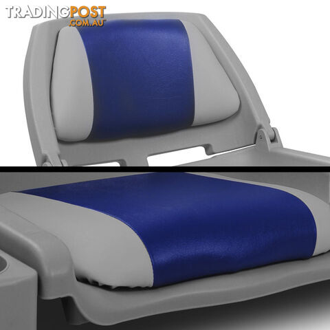 2 x Folding Marine Boat Seats Swivels All Weather Grade Vinyl Grey Blue