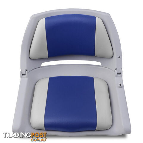 2 x Folding Marine Boat Seats Swivels All Weather Grade Vinyl Grey Blue