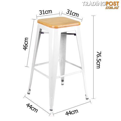Set of 2 Tolix Replica Metal Steel Bamboo Seat Bar stool 76 cm White - photo 2 of 9