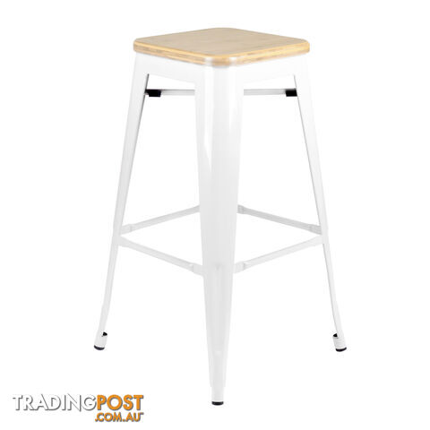 Set of 2 Tolix Replica Metal Steel Bamboo Seat Bar stool 76 cm White - photo 5 of 9