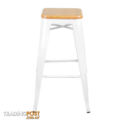 Set of 2 Tolix Replica Metal Steel Bamboo Seat Bar stool 76 cm White - photo 3 of 9
