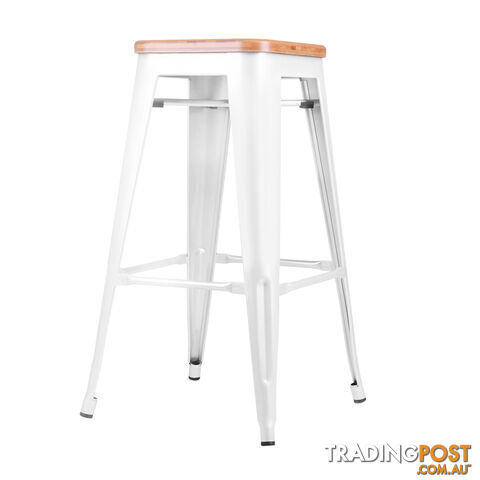 Set of 2 Tolix Replica Metal Steel Bamboo Seat Bar stool 76 cm White - photo 4 of 9
