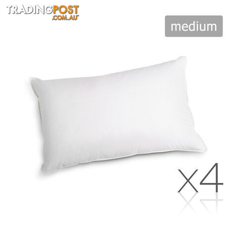New 4 x Medium Bed Pillows Set Cotton Cover Family Hotel Air BNB 73 x 48cm
