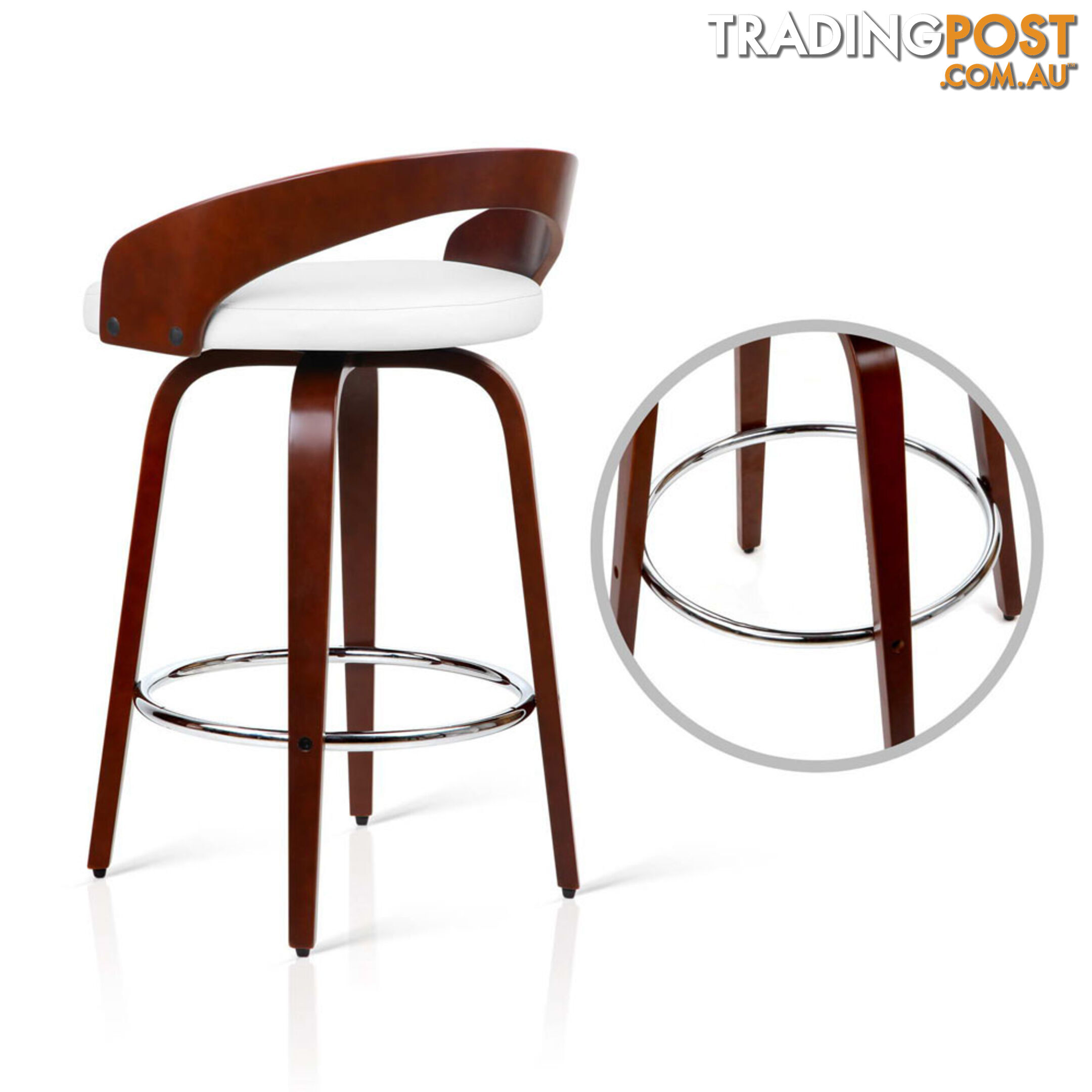 Set of 2 Cherry Wood Bar Stools with Chrome Footrest