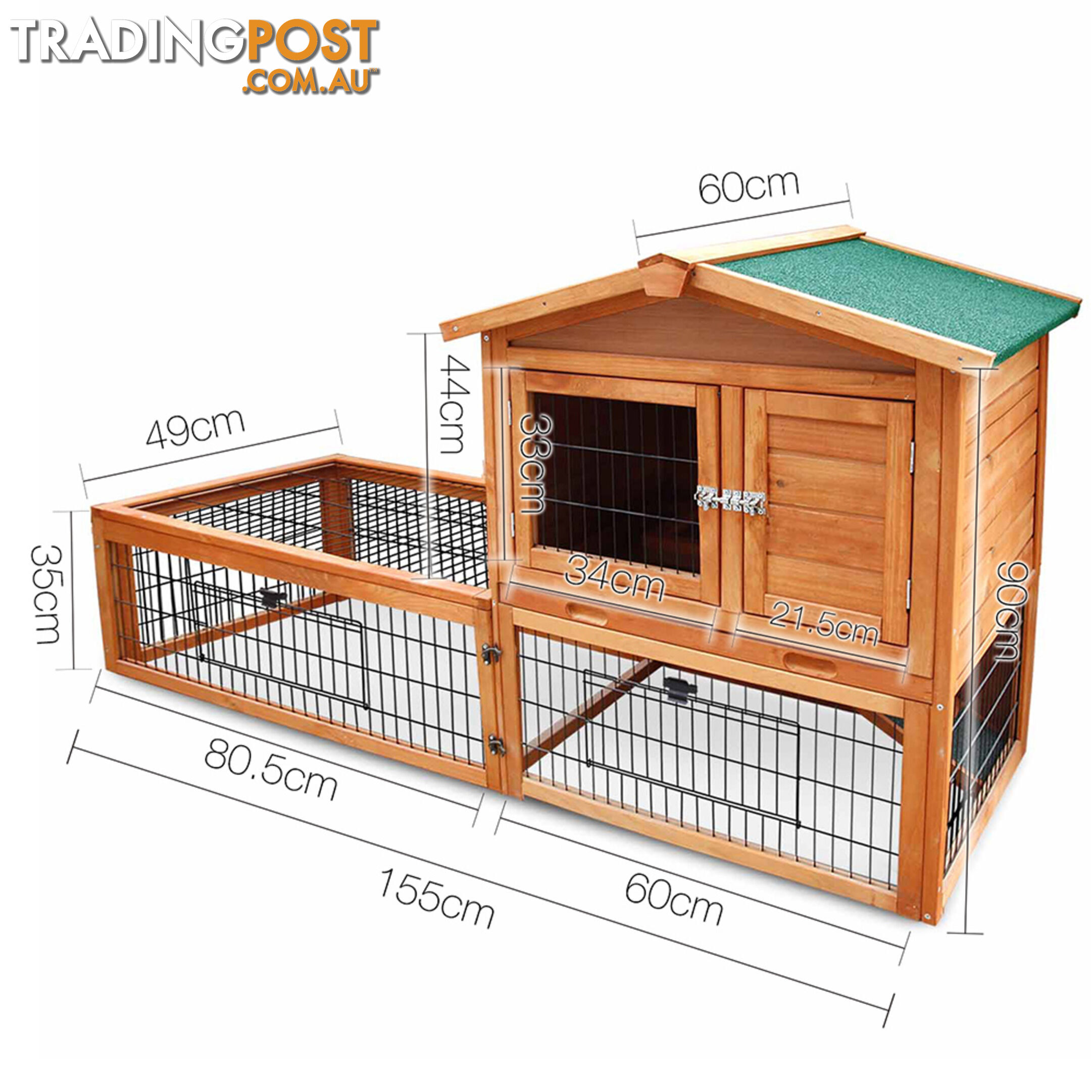 Pet House Chicken Coop Rabbit Double Storey Hutch Guinea Pig Ferret Cage Green