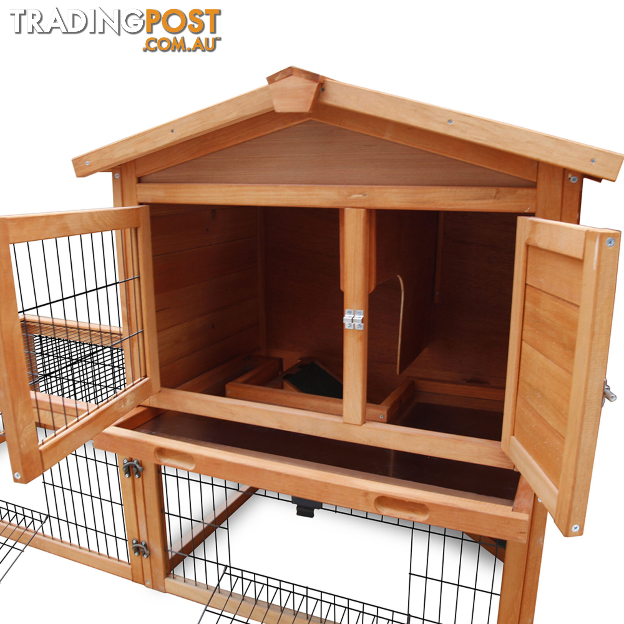 Pet House Chicken Coop Rabbit Double Storey Hutch Guinea Pig Ferret Cage Green