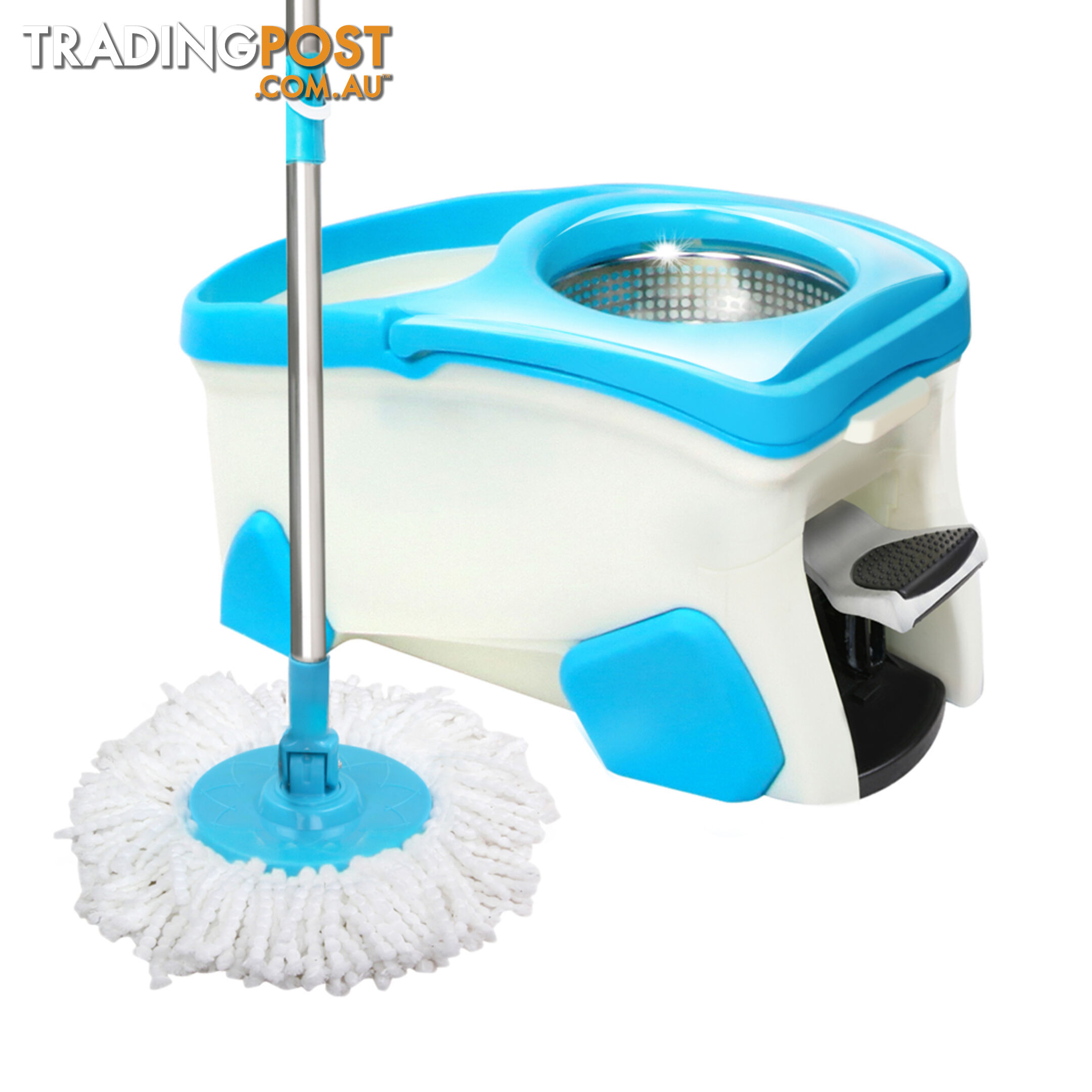 360 Degree Spinning Mop Stainless Steel Spin Dry 9L Bucket Extra Mop Head Blue