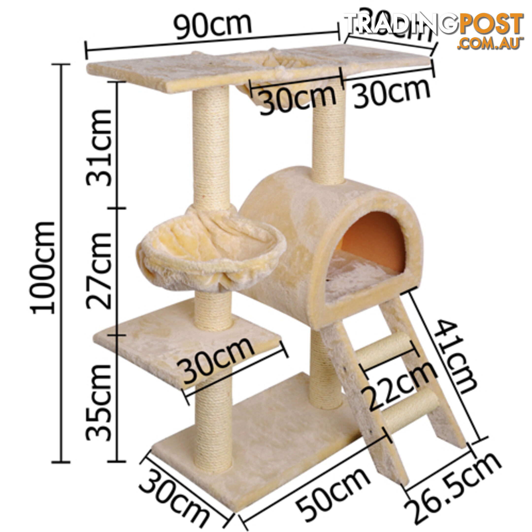 Cat Scratching Poles Tree Toy Scratcher Post Gym House Climber 100cm Beige