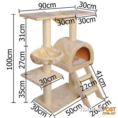 Cat Scratching Poles Tree Toy Scratcher Post Gym House Climber 100cm Beige