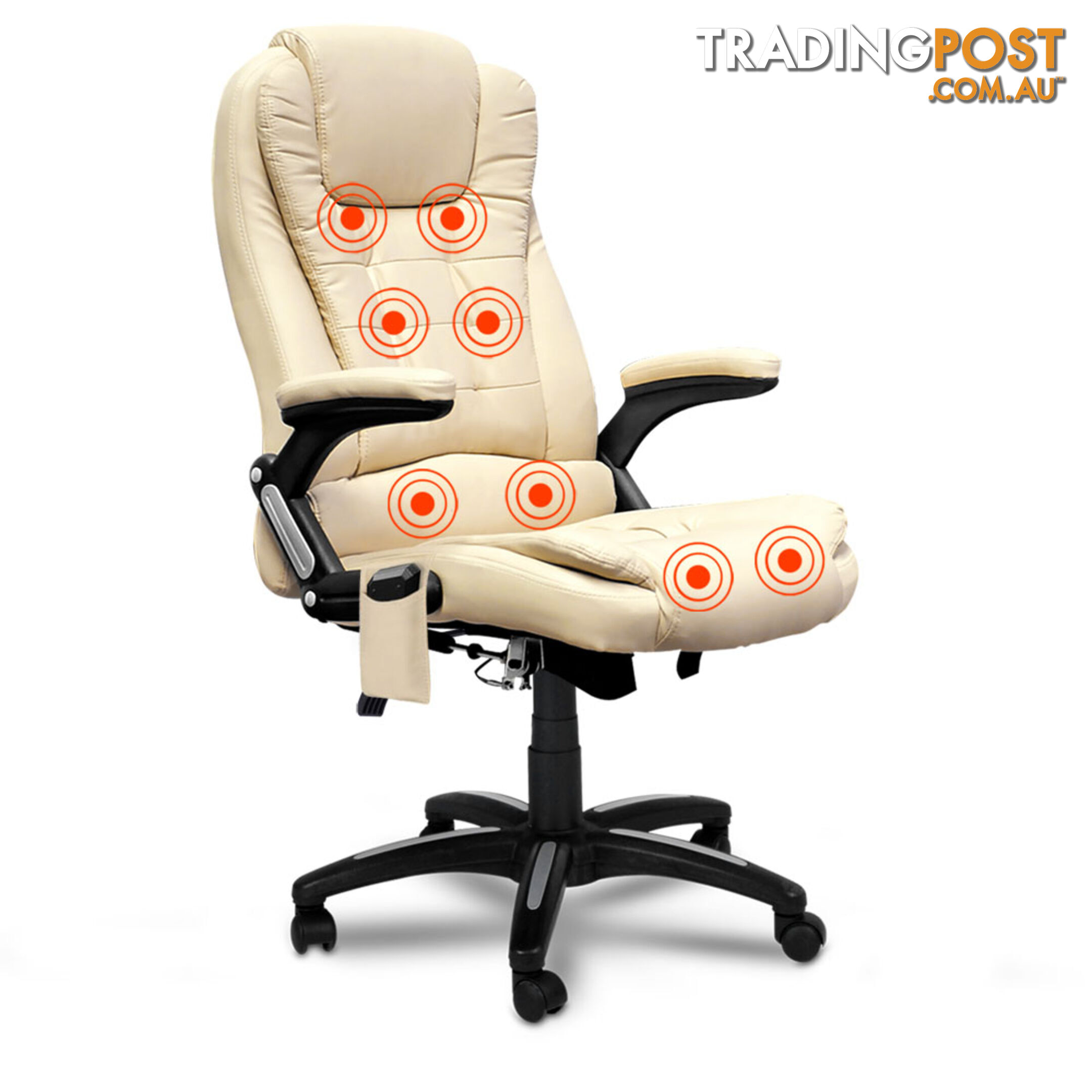 8 Point Massage Executive PU Leather Office Computer Chair Wireless Remote Beige