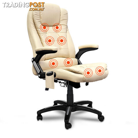 8 Point Massage Executive PU Leather Office Computer Chair Wireless Remote Beige