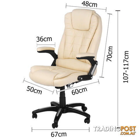 8 Point Massage Executive PU Leather Office Computer Chair Wireless Remote Beige