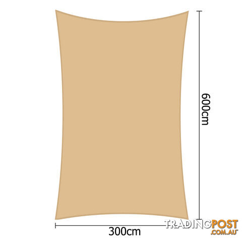 Heavy Duty Rectangle Shade Sail Cloth Sun Canopy Shadecloth 3 x 6m Sand 280g/m2