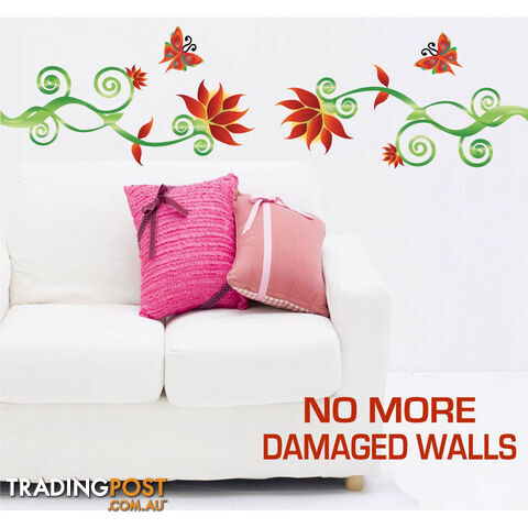 Large Size Adorable Red Flower Vine Wall Stickers - Totally Movable