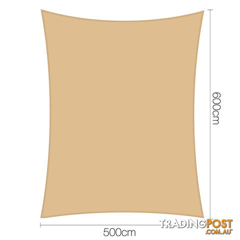 Rectangle Heavy Duty Shade Sail Cloth Sun Canopy Shadecloth 5 x 6m Sand 185g/m2