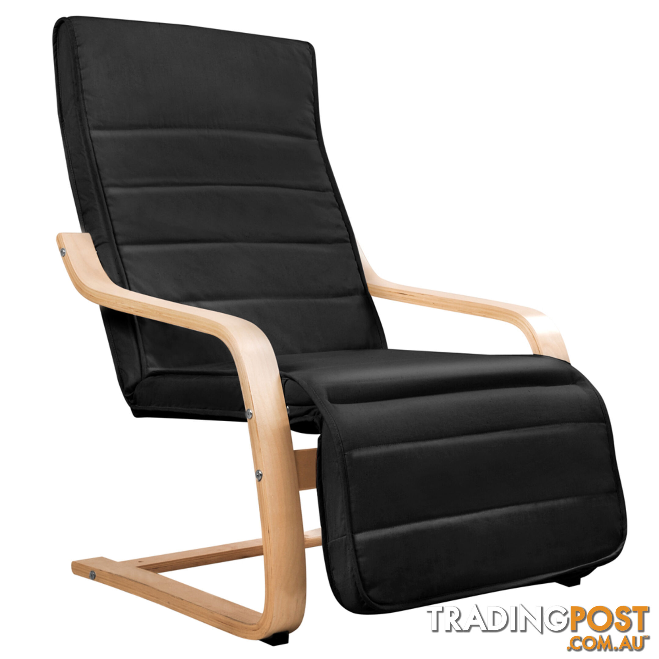 Birch Bentwood Adjustable Lounge Arm Chair w/ Fabric Cushion Black