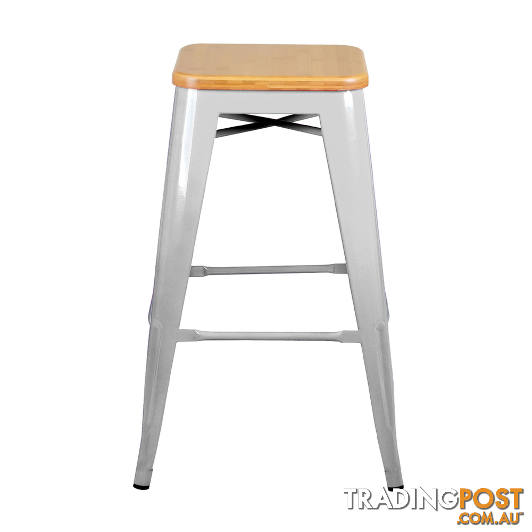 Set of 2 Replica Tolix Kitchen Bar Stool Bamboo Seat 66cm Metal