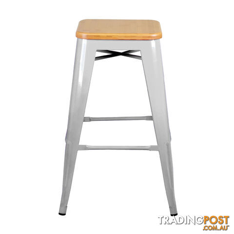 Set of 2 Replica Tolix Kitchen Bar Stool Bamboo Seat 66cm Metal