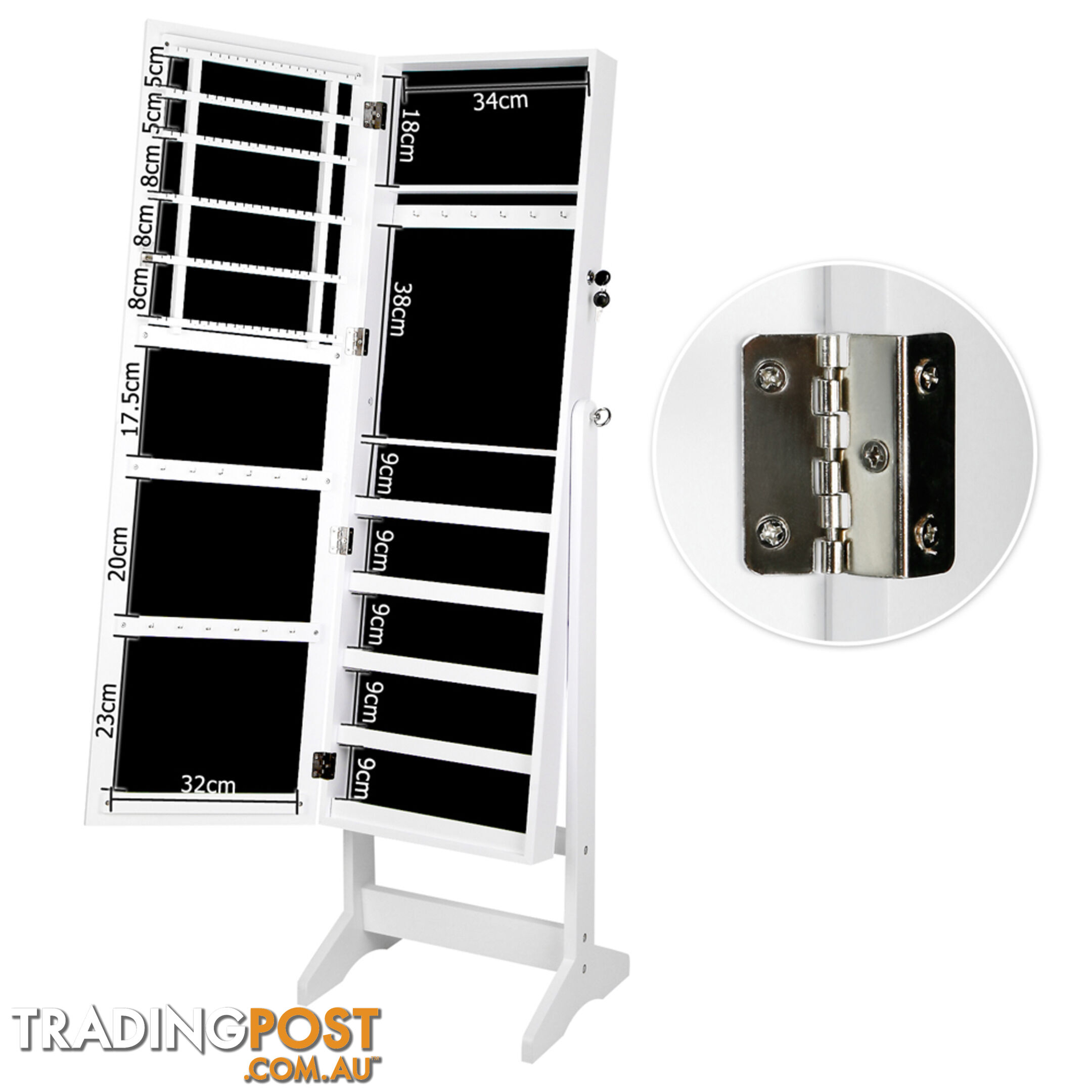 Jewellery Cabinet w/ Mirror White