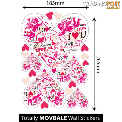 Medium Size Pink Cupid Love Hearts Wall Stickers - Totally Movable