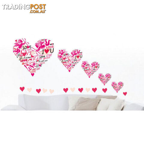 Medium Size Pink Cupid Love Hearts Wall Stickers - Totally Movable