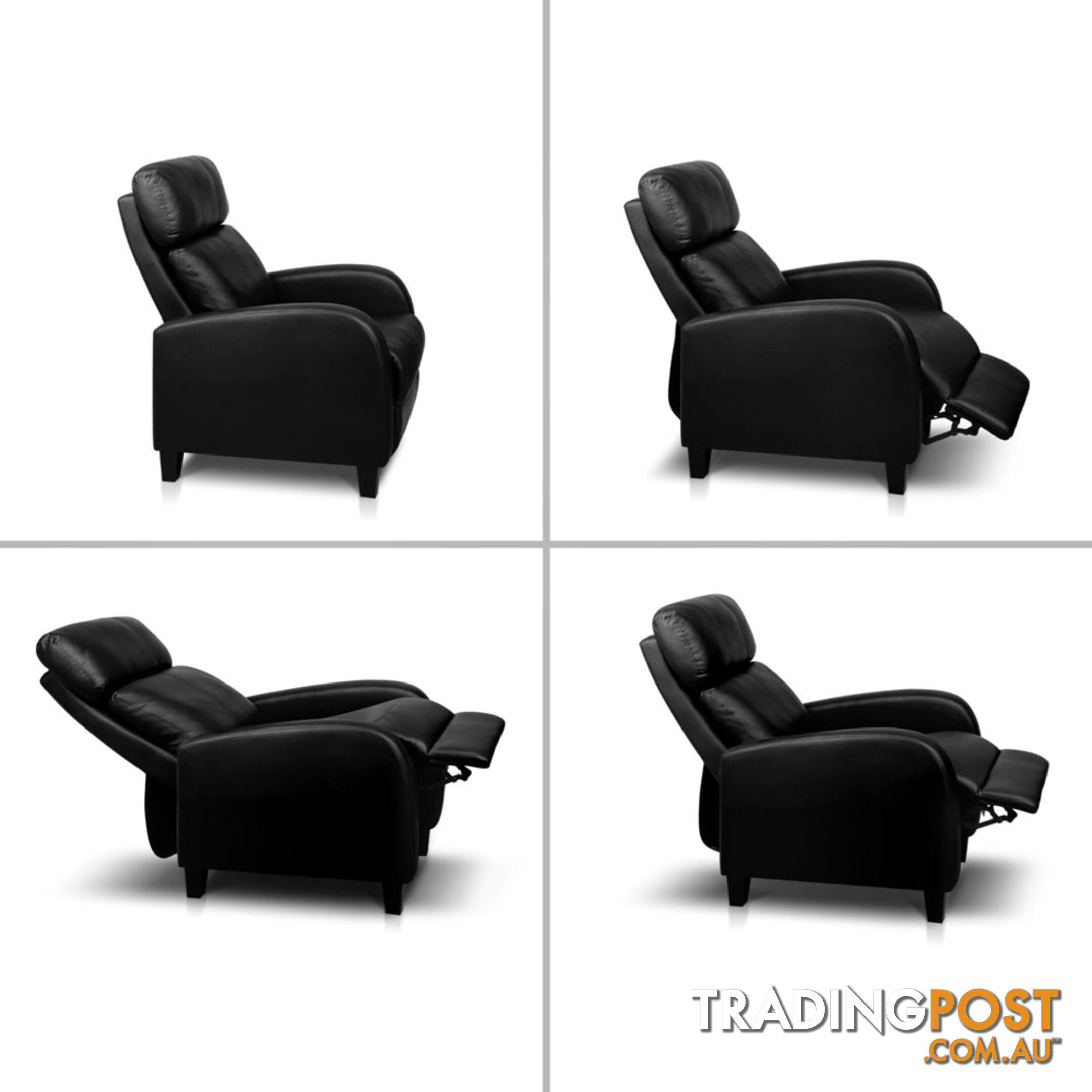 Faux Leather Armchair Recliner - Black