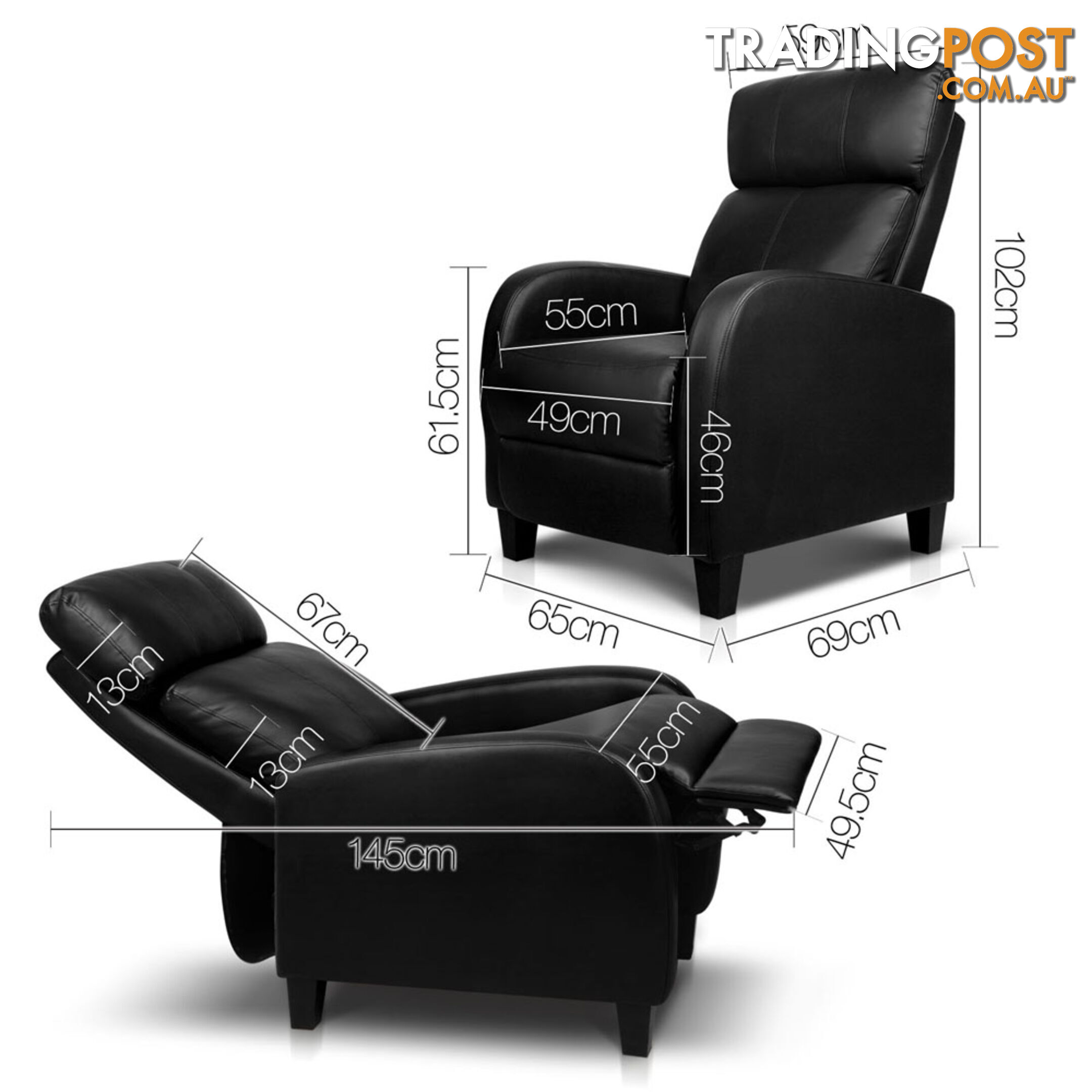 Faux Leather Armchair Recliner - Black