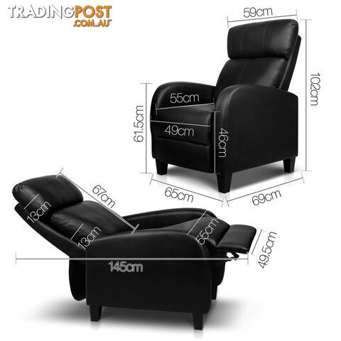 Faux Leather Armchair Recliner - Black