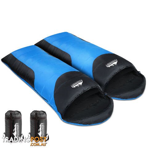 Outdoor Twin Camping Envelope Sleeping Bag Double Thermal Tent Hiking Blue Black