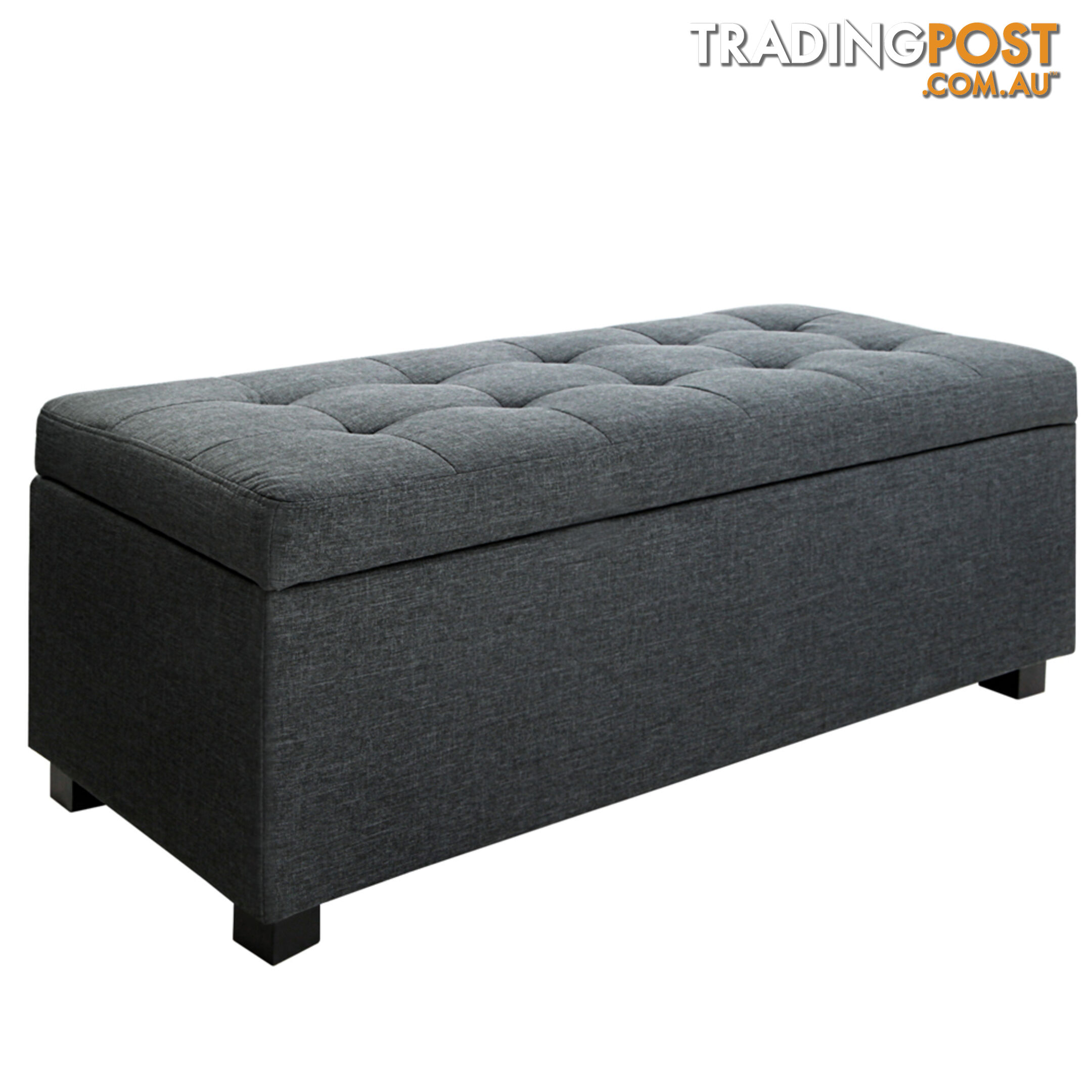 Ottoman Storage Blanket Box Foot Stool Toy Bed Faux Linen Large Black