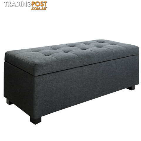 Ottoman Storage Blanket Box Foot Stool Toy Bed Faux Linen Large Black