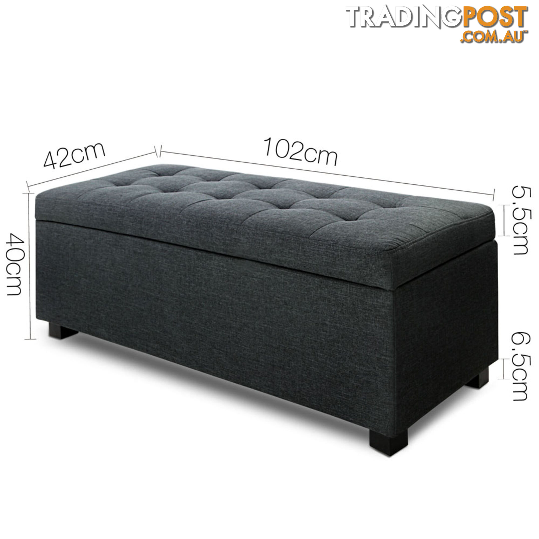 Ottoman Storage Blanket Box Foot Stool Toy Bed Faux Linen Large Black